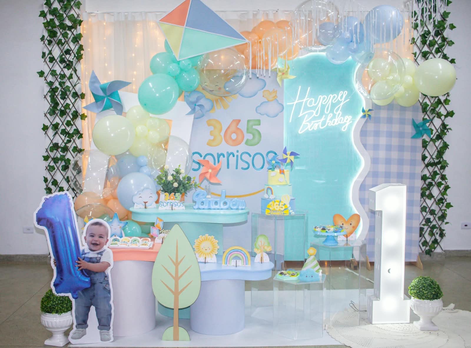 Decoração de festa infantil tema céu no Espaço Allévive